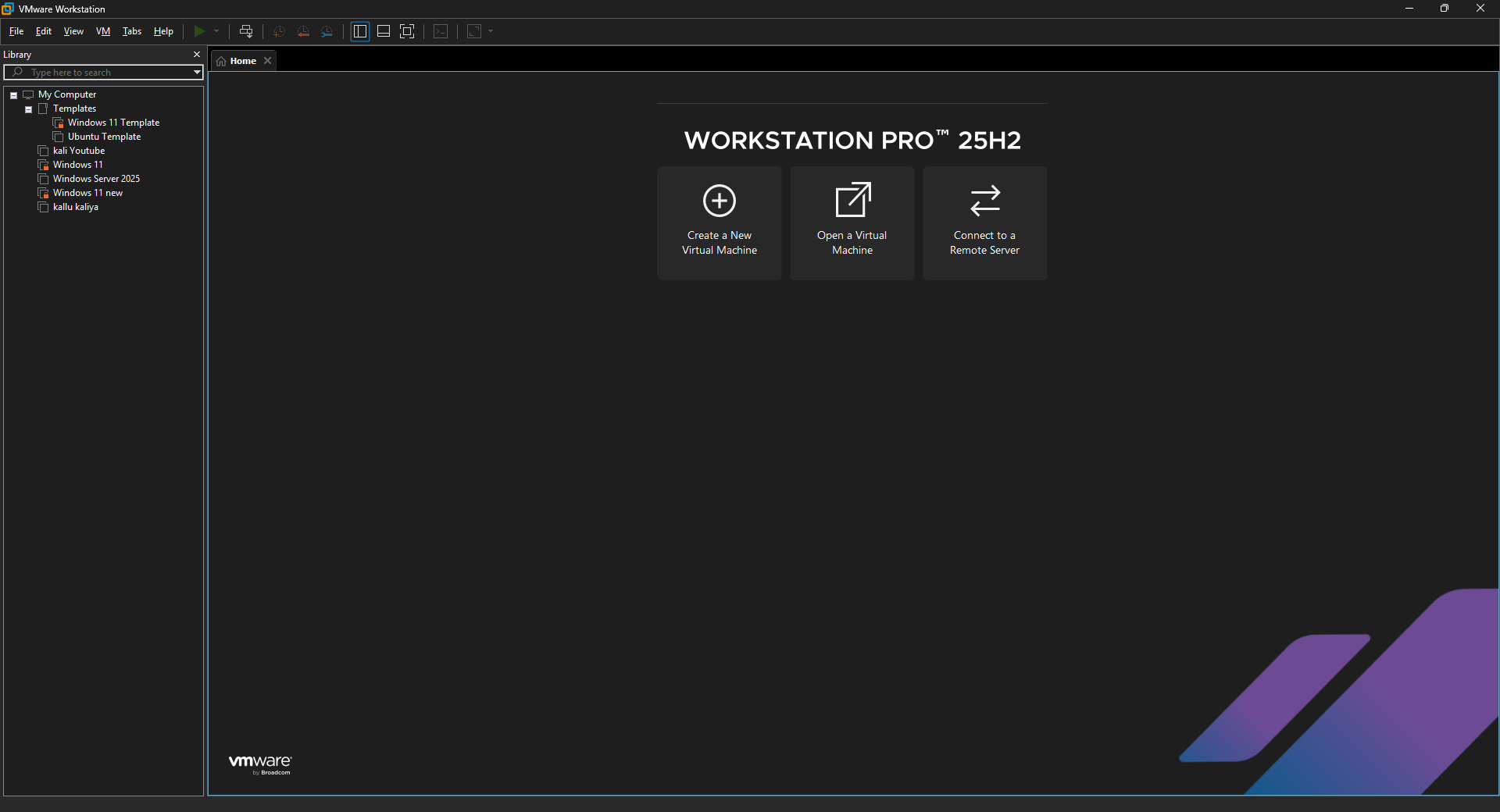 VMware Home Screen 25H2
